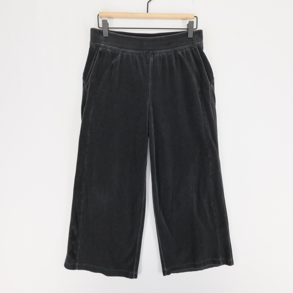 Lululemon Scuba Velvet Cord Pants Womens 6 Black Wide Leg Crop Elastic Waist